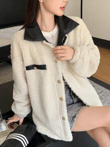 DAZY Chaqueta casual regular de manga larga con forro térmico y bloques de color para mujer, ropa de mujer de otoño/invierno