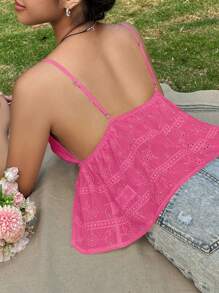 SHEIN Unity Áo ba lỗ thêu buộc phía trước cho nữ mùa hè - Màu Hồng Tươi - Xem 2