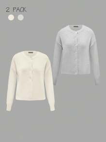 SHEIN Unity 女士纯色长袖休闲宽松开衫套装，秋冬