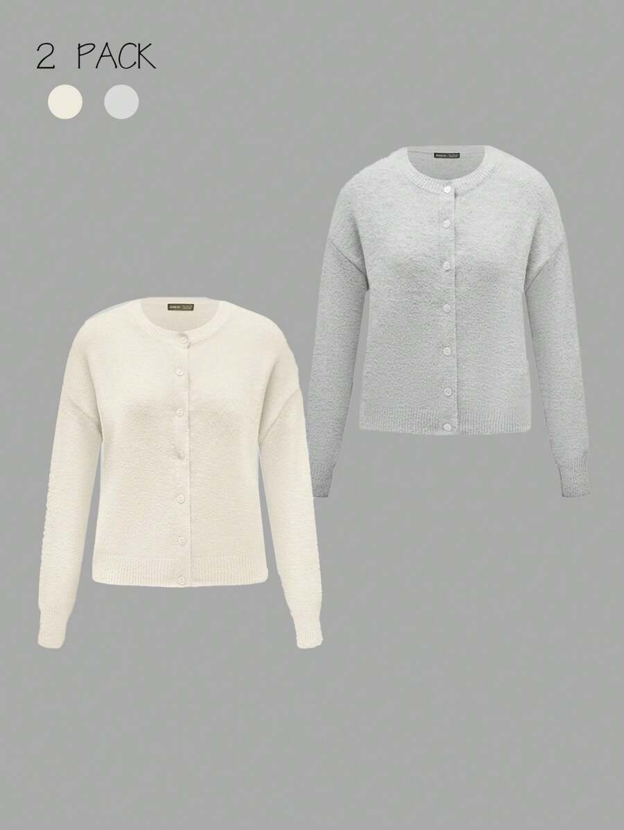 SHEIN Unity 女士纯色长袖休闲宽松开衫套装，秋冬