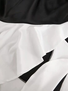 Hauture Elegant Black And White Strapless Bodycon Dress With Cascading Ruffle Detail - Black and White - View 7