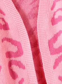 Tween Girls Fashionable Fuchsia Leopard Print Long Cardigan, Autumn/Winter