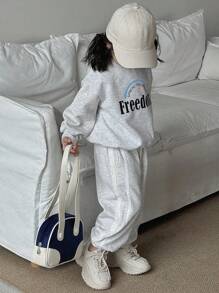 Dazy Kids 2件套女童字母针织抓绒印花卫衣套装，秋冬款 - 灰色 - 查看 4