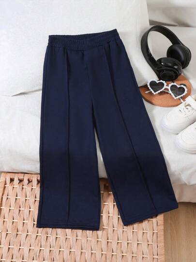 SHEIN Elladie kids Ung flicka Casual byxor med raka ben med midjevridning och resår i midjan, för vår/höst utomhusbruk