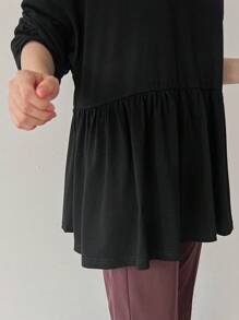 FRIFUL Women's Loose Oversized Hem T-Shirt,Ruffle,Fall Clothes - Black - View 8