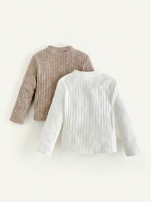 Cozy Pixies 2pcs/Set Young Girl Solid Knitted Ribbed Stand Collar Long Sleeve Pullover Top - Multicolor - View 2