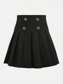 SHEIN Tween Girl  Casual Academy Solid-Colored High Waist Ruched  Skirt - Black - View 1