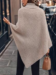 SHEIN Clasi Women's Casual High Neck Sweater Poncho, Autumn/Winter - Apricot - View 2