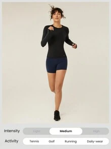 GLOWMODE Lightweight Quick-Dry Breathable Train Hard Mesh Panel Long Sleeve Tee Gym Workout Daily - Black - View 7