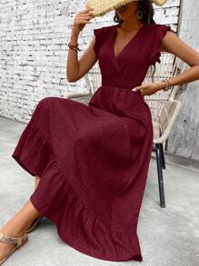 SHEIN Clasi 女士休闲简约假日束腰连衣裙 - 酒紅色 - 查看 6