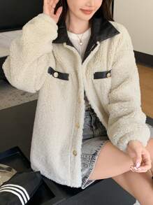 DAZY Chaqueta casual regular de manga larga con forro térmico y bloques de color para mujer, ropa de mujer de otoño/invierno