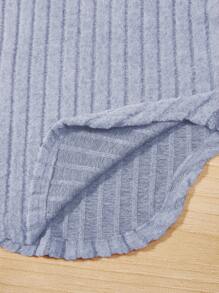 SHEIN 2 件套 Tween 女童罗纹连帽不对称下摆 T 恤和紧身裤套装