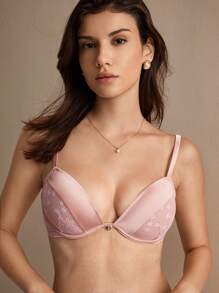 Charlaine Women's Solid Lace Patchwork Bra - Mauve Purple - View 5