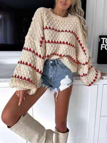 INAWLY 女士休闲宽松圆领长袖时尚毛衣、七分袖上衣