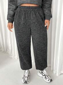 SHEIN EZwear 大码纯色休闲简约运动裤，秋冬季日常穿着 - 淺灰色 - 查看 4