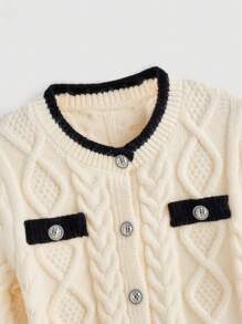 SHEIN MOD Áo khoác cardigan ngắn cổ tròn phối màu, chất liệu dệt kim, màu mơ, thích hợp mặc đi hẹn hò, thanh lịch hoặc đi xem hòa nhạc. - Màu be - Xem 3