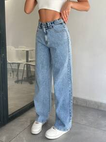 RueChic HIGH RISE WIDELEG CUT LOOSE FIT Y2K JEAN - Medium Wash - View 1