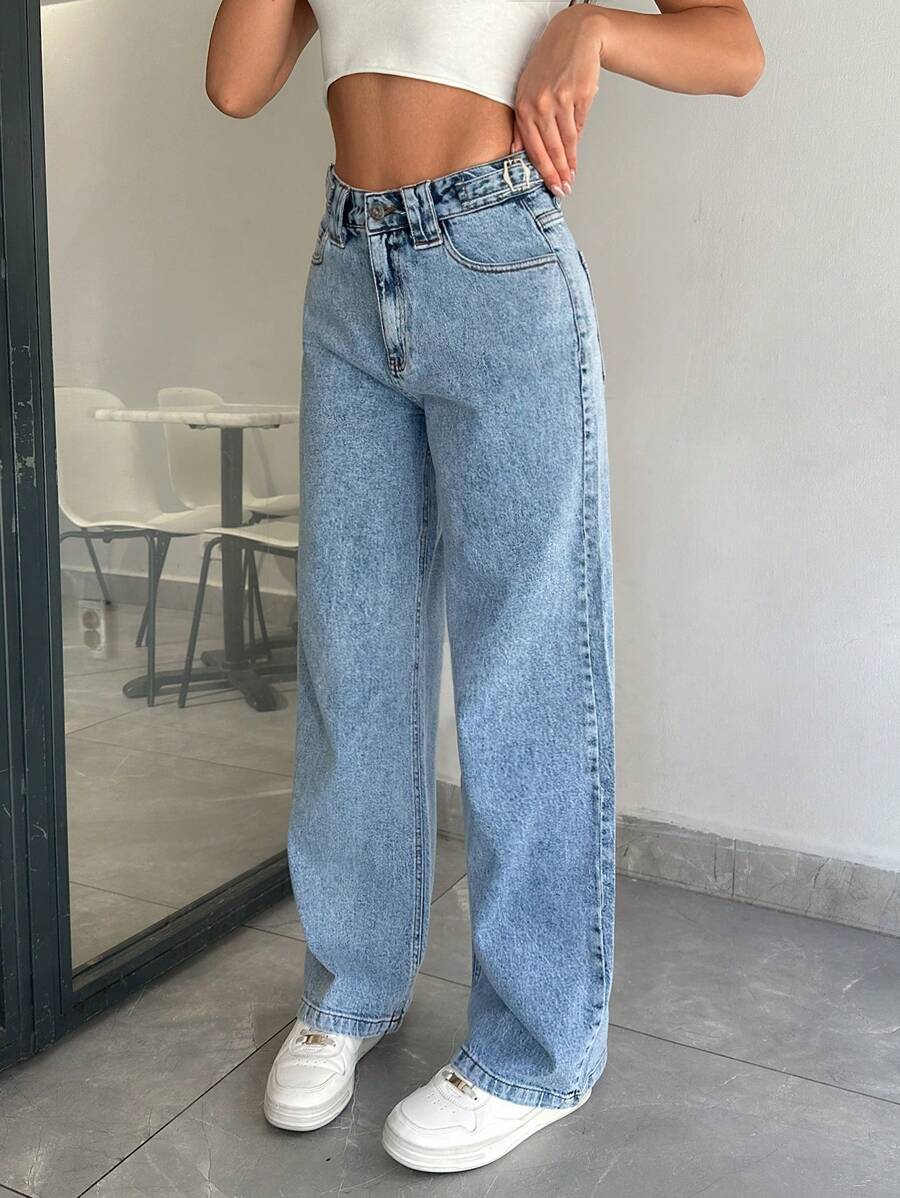 RueChic HIGH RISE WIDELEG CUT LOOSE FIT Y2K JEAN - Medium Wash - View 1