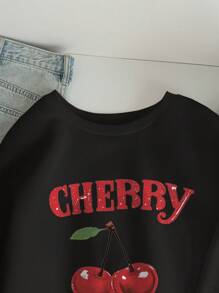 SHEIN Sweat-shirt ample à manches longues, col rond, épais, style casual simple, convenant pour l'automne et l'hiver, destiné aux adolescentes