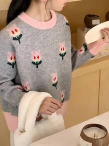 DAZY Girls Round Neck Sweater - Grey - View 1