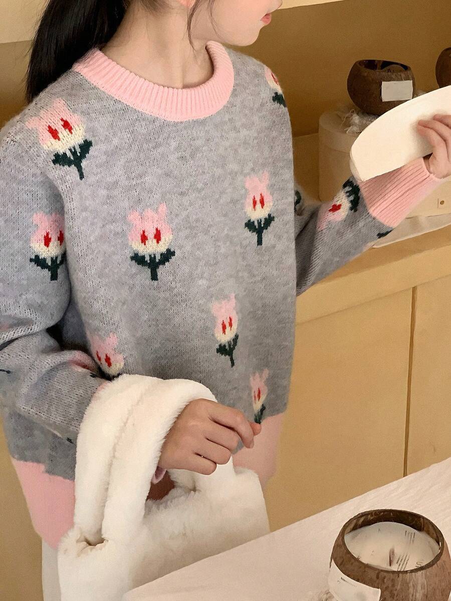 DAZY Girls Round Neck Sweater - Grey - View 1