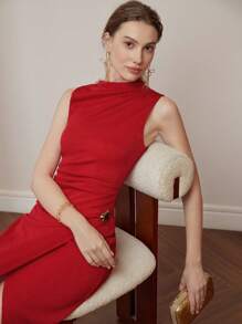 Women's Solid Color Simple Sleeveless Split Hem Casual Dress