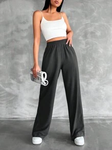 SHEIN Tall Quần ống đứng lưng thun cotton size cao - Xám - Xem 3