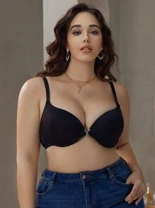 前扣、后交叉、黑色、模杯、带钢圈和无钢圈大码胸罩 - 黑色 - 查看 3