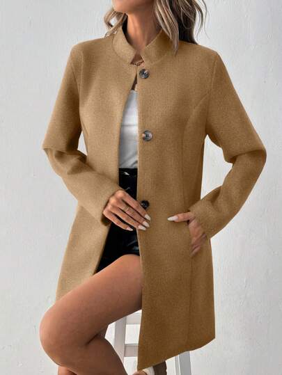SHEIN LUNE Button-Up Fitted Long Sleeve Women Jacket Fall Winter Cloth For Women