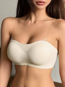 DAZY Women Removable Transparent Strap Strapless Bra Without Wire - White - View 3