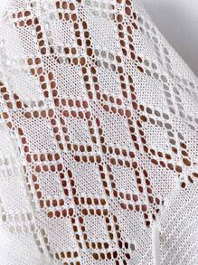 SHEIN LUNE INS Style Fashion Vacation Adjustable Drawstring Hollow Out Cardigan - Beige - View 6