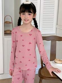 DAZY 2 件套青少年女孩秋季全印花圆领服装，返校服装 - 粉色 - 查看 6