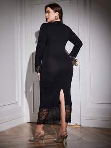 Modelyn Váy len dài tay cỡ lớn, váy len bó sát thanh lịch, dành cho tiệc tối/khách dự tiệc cưới/kỷ niệm - màu đen - Xem 2