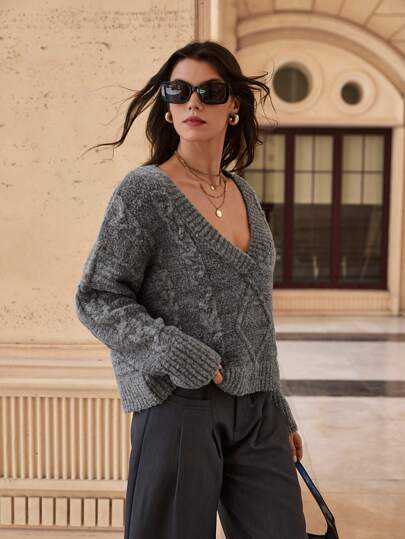 RueChic Women's Solid Color Deep V-Neck Sweater