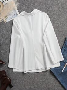 SHEIN Privé Plus Size Elegant Office Commute School Style Rhinestone Embellished Simple Long Sleeve Solid Color Blazer - White - View 2