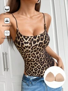 SHEIN EZwear 1 bộ đồ liền thân dệt kim họa tiết da báo dành cho nữ - Nhiều màu - Xem 1