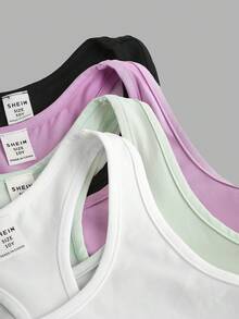 SHEIN 4 件套少女针织纯色圆领短款休闲背心运动服套装 - 彩色 - 查看 9