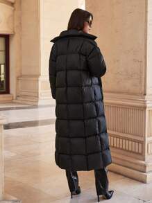 EURMUSE High Very Long Quilted Warm Padded Winter Coat - Black - View 2