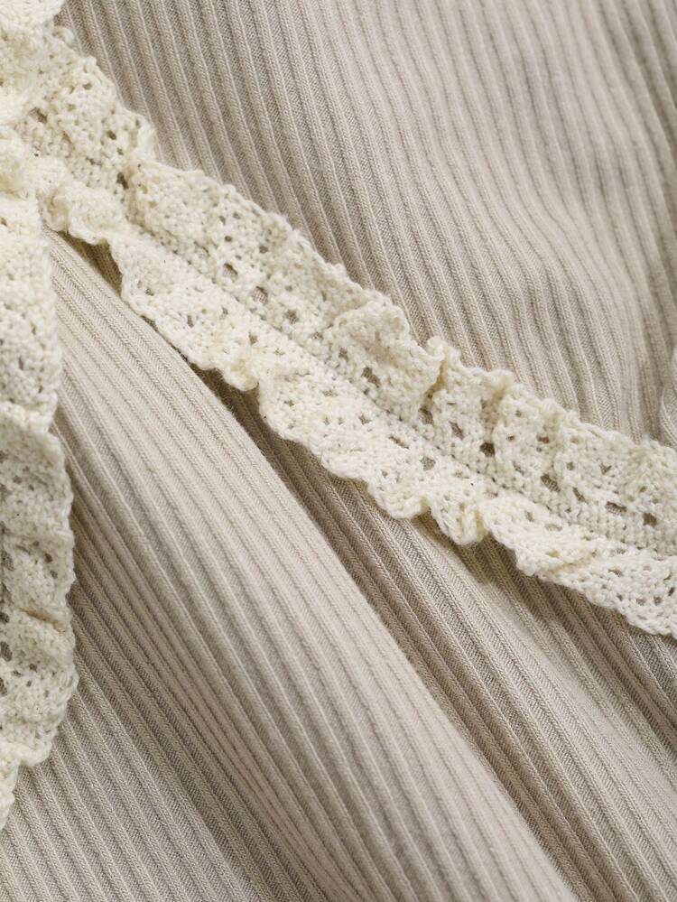 Lace Trim V-Neck Slim Fit Pajama Set
