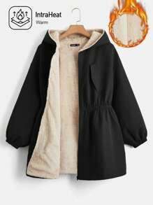 SHEIN EZwear Giacca con cappuccio a maniche lunghe nera in taglie forti per l autunno/inverno - nero - Visualizzare 3