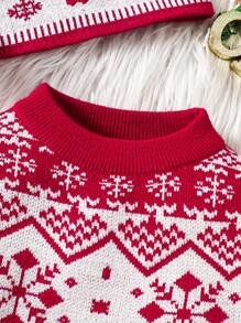 Young Girl Geometric Pattern Loose Fit Crew Neck Sweater, For Christmas - Multicolor - View 6