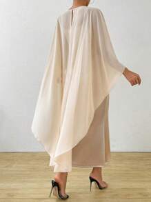 SHEIN Unity 2pcs/Set Plus Size Elegant Chiffon Cover Up And Slip Dress - Apricot - View 2