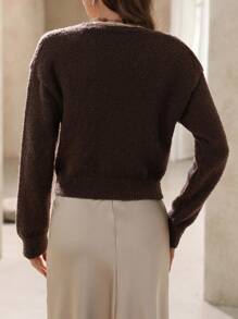 Aveloria Modichic 复古风休闲开衫，优雅秋季款，棕色开衫 - 棕色 - 查看 3