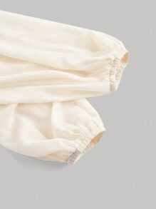 SHEIN MOD 大码甜心领口紧身胸衣灯笼袖衬衫 - 杏色 - 查看 3