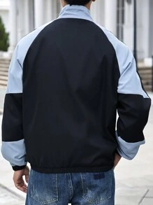 Manfinity Homme Men's Black & Blue Letter Patchwork Zip-Up Jacket - Multicolor - View 5