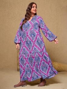 Plus Size Purple Casual Printed Dress For Women - Purple - View 7