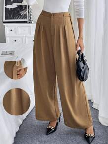 Chiquease Khaki Elegant Wide Leg Trousers - Khaki - View 4