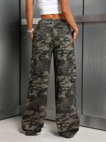 SHEIN ICON 前扣口袋迷彩工装牛仔裤，日常休闲 - 彩色 - 查看 2