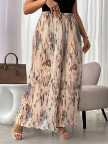 Celure Plus Size All-Over Print Casual Loose Pants, Daily Wear - Apricot - View 3