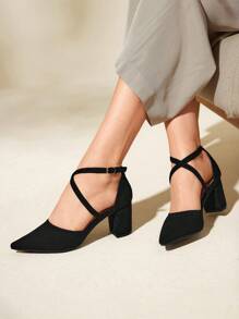 CUCCOO BASICS 女士鞋扣装饰尖头度假粗跟踝带黑色高跟鞋夏季毕业高跟鞋舞会高跟鞋度假鞋夏季促销优雅高跟鞋圣诞节秋季新年假期 - 黑色 - 查看 6